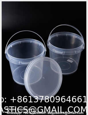 500ml 1L 2L 3L 4L 5L Factory Supply Handle Food Grade Packing Bucket Round White Clear Plastic Round Bucket With Lid