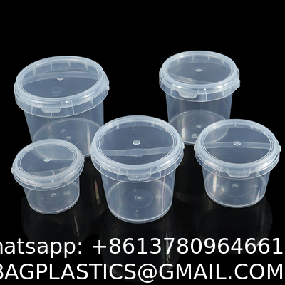 500ml 1L 2L 3L 4L 5L Factory Supply Handle Food Grade Packing Bucket Round White Clear Plastic Round Bucket With Lid