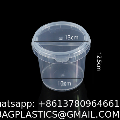 500ml 1L 2L 3L 4L 5L Factory Supply Handle Food Grade Packing Bucket Round White Clear Plastic Round Bucket With Lid