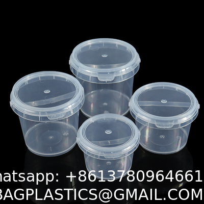 500ml 1L 2L 3L 4L 5L Factory Supply Handle Food Grade Packing Bucket Round White Clear Plastic Round Bucket With Lid