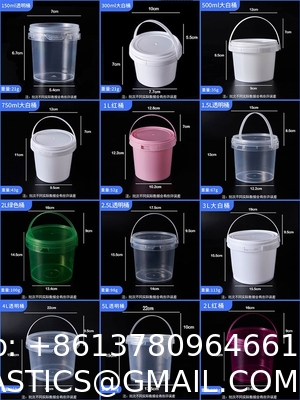 500ml 1L 2L 3L 4L 5L Factory Supply Handle Food Grade Packing Bucket Round White Clear Plastic Round Bucket With Lid