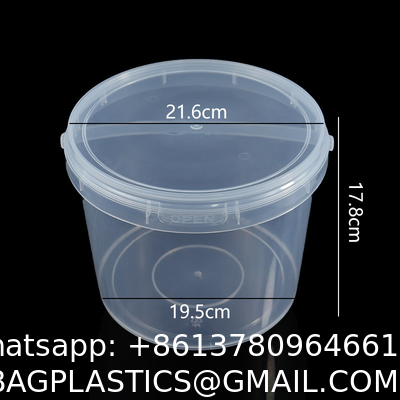 500ml 1L 2L 3L 4L 5L Factory Supply Handle Food Grade Packing Bucket Round White Clear Plastic Round Bucket With Lid