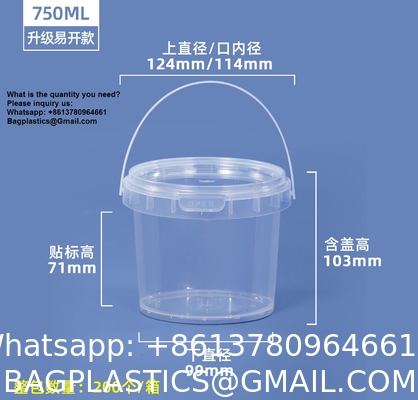 500ML/750ML/1000ML Plastic Cups Lids Wholesale Disposable Clear Plastic Drink Buckets Fruits Container Tubs For Drinks Foods