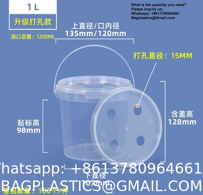 2000ml Clear 2L Large Fruit Cups Bucket Food Storage Containers Box 64oz PP Plastic Boba Milk Tea Beer Drink Pail With Handle