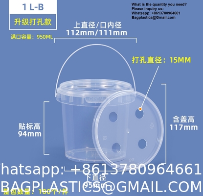 2000ml Clear 2L Large Fruit Cups Bucket Food Storage Containers Box 64oz PP Plastic Boba Milk Tea Beer Drink Pail With Handle
