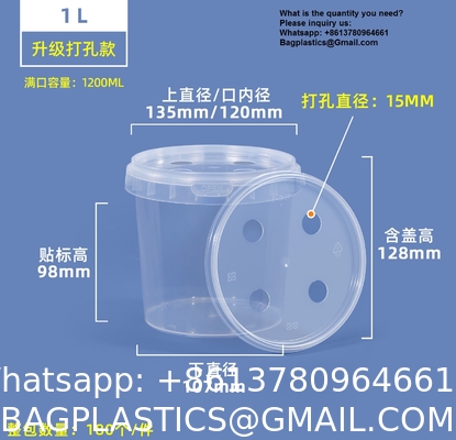 2000ml Clear 2L Large Fruit Cups Bucket Food Storage Containers Box 64oz PP Plastic Boba Milk Tea Beer Drink Pail With Handle