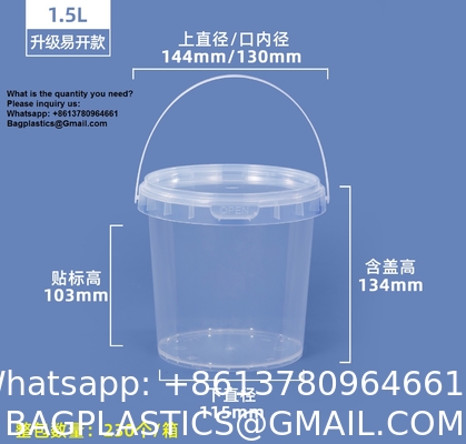 2000ml Clear 2L Large Fruit Cups Bucket Food Storage Containers Box 64oz PP Plastic Boba Milk Tea Beer Drink Pail With Handle