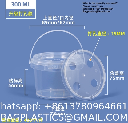 2000ml Clear 2L Large Fruit Cups Bucket Food Storage Containers Box 64oz PP Plastic Boba Milk Tea Beer Drink Pail With Handle