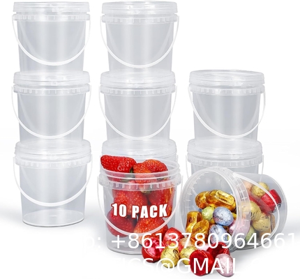 Disposable PP Clear Party Mick Tea Bucket 1000ml Plastic Cup With Handle And Lid For Juice Manufacturer Cheap Square Clear Custom Printed Candy Popcorn Cookie Plastic Bucket With Lid