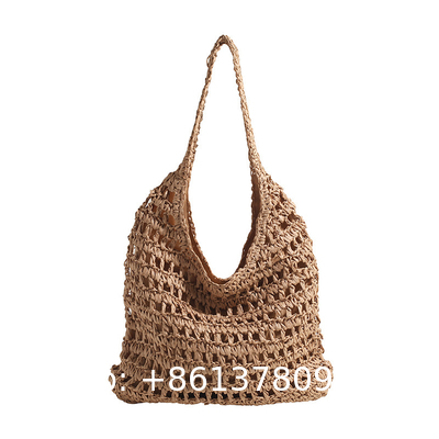 Bolsas Personalizadas Logo Bolsos De Paja Tejida Custom Raffia Clutch Woven Crochet Shoulder Women Handbags Beach Straw Bag Mesh Beach Bag Crochet Tote Bag Straw Crochet Purses for Women Raffia Tote