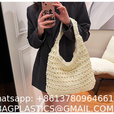 Bolsas Personalizadas Logo Bolsos De Paja Tejida Custom Raffia Clutch Woven Crochet Shoulder Women Handbags Beach Straw Bag Mesh Beach Bag Crochet Tote Bag Straw Crochet Purses for Women Raffia Tote
