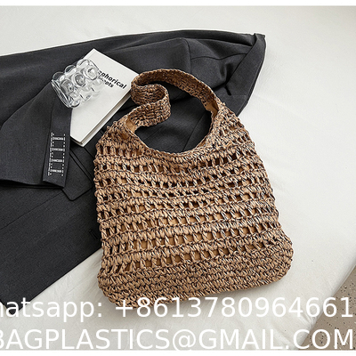Bolsas Personalizadas Logo Bolsos De Paja Tejida Custom Raffia Clutch Woven Crochet Shoulder Women Handbags Beach Straw Bag Mesh Beach Bag Crochet Tote Bag Straw Crochet Purses for Women Raffia Tote