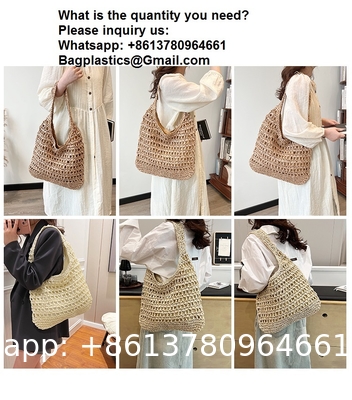 Bolsas Personalizadas Logo Bolsos De Paja Tejida Custom Raffia Clutch Woven Crochet Shoulder Women Handbags Beach Straw Bag Mesh Beach Bag Crochet Tote Bag Straw Crochet Purses for Women Raffia Tote