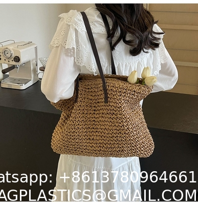 High Quality Wholesale Women'S Summer Crochet Raffia Straw Bag Handmade Designer Open Shoulder Bag Crochet Beach Bag for Women Summer Beach Totes Bag Women Crochet Purses Rattan Earrings
