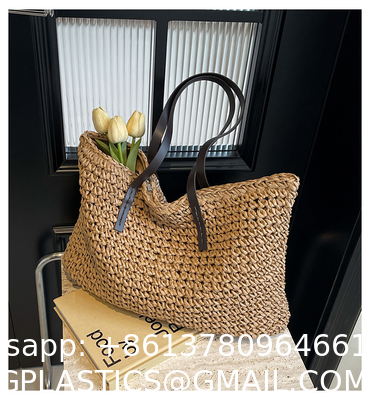 Crochet Raffia Tote Bag Kit Set For Beginners Beach Tote Bag For Women Beach Straw Handmade Bag Woven Rattan Bag For Women Raffia Yarn For Crocheting Raffia Paper Ribbons For Craft