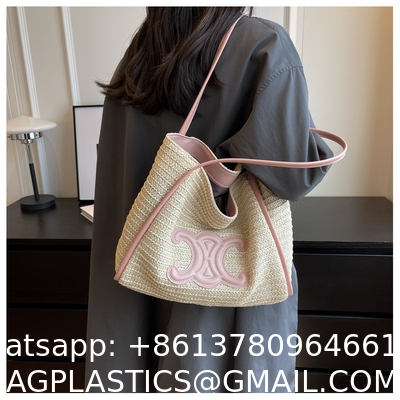 Women Small Straw Bags Summer Beach Tote Bag Handmade Woven Hobo Purse Handbag Customized New Arrival Hand Made Natural Straw Raffia Blue Striped Crochet Beach Bag Crochet Bags Custom Order
