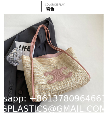 Women Small Straw Bags Summer Beach Tote Bag Handmade Woven Hobo Purse Handbag Customized New Arrival Hand Made Natural Straw Raffia Blue Striped Crochet Beach Bag Crochet Bags Custom Order