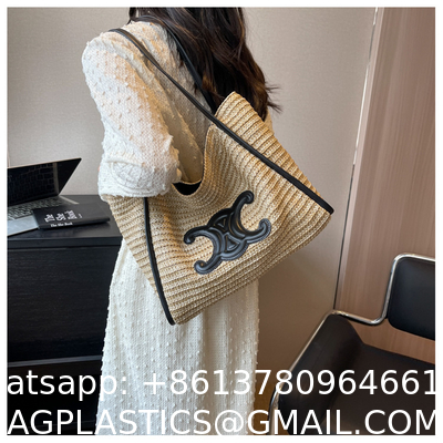 Women Small Straw Bags Summer Beach Tote Bag Handmade Woven Hobo Purse Handbag Customized New Arrival Hand Made Natural Straw Raffia Blue Striped Crochet Beach Bag Crochet Bags Custom Order