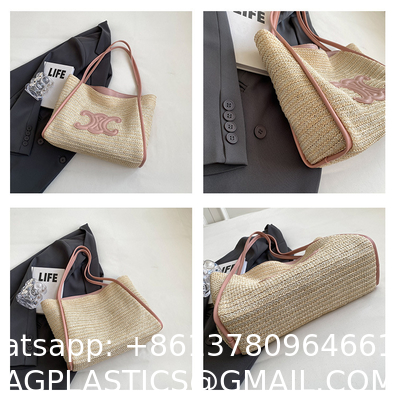 Women Small Straw Bags Summer Beach Tote Bag Handmade Woven Hobo Purse Handbag Customized New Arrival Hand Made Natural Straw Raffia Blue Striped Crochet Beach Bag Crochet Bags Custom Order