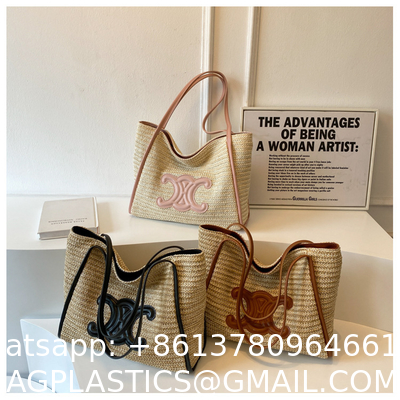 Women Small Straw Bags Summer Beach Tote Bag Handmade Woven Hobo Purse Handbag Customized New Arrival Hand Made Natural Straw Raffia Blue Striped Crochet Beach Bag Crochet Bags Custom Order