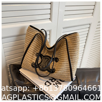 Women Small Straw Bags Summer Beach Tote Bag Handmade Woven Hobo Purse Handbag Customized New Arrival Hand Made Natural Straw Raffia Blue Striped Crochet Beach Bag Crochet Bags Custom Order