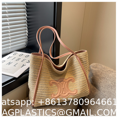 Women Small Straw Bags Summer Beach Tote Bag Handmade Woven Hobo Purse Handbag Customized New Arrival Hand Made Natural Straw Raffia Blue Striped Crochet Beach Bag Crochet Bags Custom Order