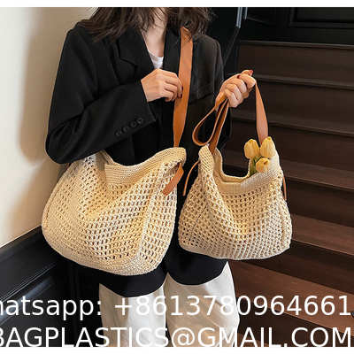 Straw Beach Tote Bag Large Summer Handmade Woven Tote Bag For Women Boho Woven Bags For Summer Vacations Pool Holiday Travel Women Small Straw Bags Summer Beach Tote Bag Handmade Woven Hobo Purse