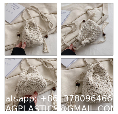 Hot Sale Women Hollow Out Crochet Knit Summer Handbags Straw Woven Portable Raffia Beach Holiday Tote Bag Raffia Paper Rope Crochet Straw Bag for Seaside Vacation Trips Shopping and Shopping