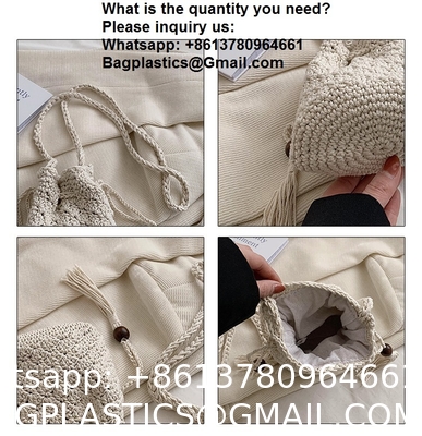 Hot Sale Women Hollow Out Crochet Knit Summer Handbags Straw Woven Portable Raffia Beach Holiday Tote Bag Raffia Paper Rope Crochet Straw Bag for Seaside Vacation Trips Shopping and Shopping