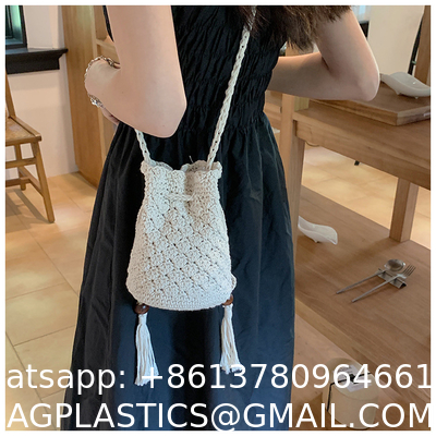 Raffia Paper Rope Crochet Straw Bag for Seaside Vacation Trips Shopping Handmade Large Crocheted Raffia Straw Tote Bag With Stone Closure OEM Bohemian Leather Fashion Women Vintage Casual
