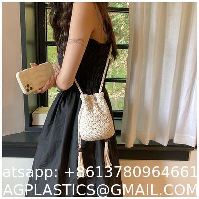 Raffia Paper Rope Crochet Straw Bag for Seaside Vacation Trips Shopping Handmade Large Crocheted Raffia Straw Tote Bag With Stone Closure OEM Bohemian Leather Fashion Women Vintage Casual