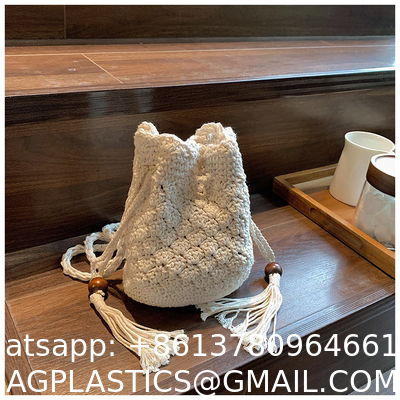 Raffia Paper Rope Crochet Straw Bag for Seaside Vacation Trips Shopping Handmade Large Crocheted Raffia Straw Tote Bag With Stone Closure OEM Bohemian Leather Fashion Women Vintage Casual