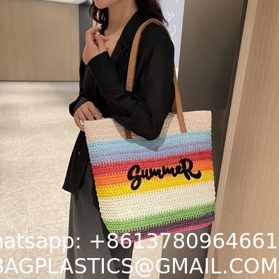 Summer Luxury Crochet Straw Raffia Tote Bag For Women Casual Handbag Embroidery Portable Open For Beach Holidays Casual Outings