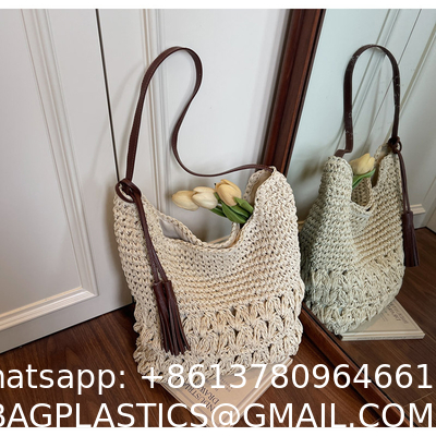 Crochet Tote Bags Summer Beach Bag For Women Vacation Mesh Knit Bag Hippie Bag Woven Knitted Shopping Bag Small Yarn Crochet Storage Bag