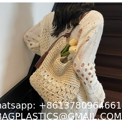 Crochet Tote Bags Summer Beach Bag For Women Vacation Mesh Knit Bag Hippie Bag Woven Knitted Shopping Bag Small Yarn Crochet Storage Bag