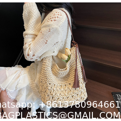 Crochet Tote Bags Summer Beach Bag For Women Vacation Mesh Knit Bag Hippie Bag Woven Knitted Shopping Bag Small Yarn Crochet Storage Bag