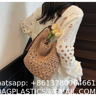 Crochet Tote Bags Summer Beach Bag For Women Vacation Mesh Knit Bag Hippie Bag Woven Knitted Shopping Bag Small Yarn Crochet Storage Bag