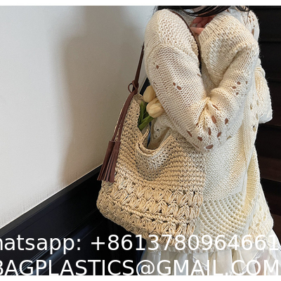 Crochet Tote Bags Summer Beach Bag For Women Vacation Mesh Knit Bag Hippie Bag Woven Knitted Shopping Bag Small Yarn Crochet Storage Bag
