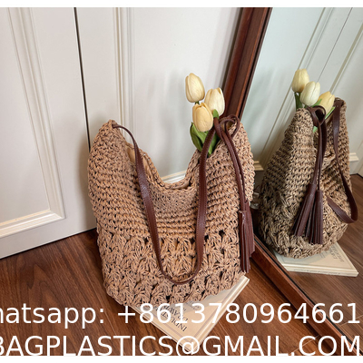 Crochet Tote Bags Summer Beach Bag For Women Vacation Mesh Knit Bag Hippie Bag Woven Knitted Shopping Bag Small Yarn Crochet Storage Bag