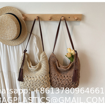 Crochet Tote Bags Summer Beach Bag For Women Vacation Mesh Knit Bag Hippie Bag Woven Knitted Shopping Bag Small Yarn Crochet Storage Bag