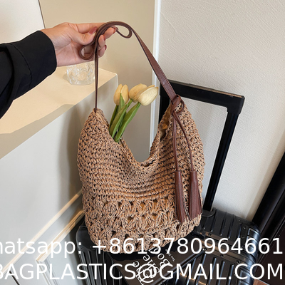 Crochet Tote Bags Summer Beach Bag For Women Vacation Mesh Knit Bag Hippie Bag Woven Knitted Shopping Bag Small Yarn Crochet Storage Bag