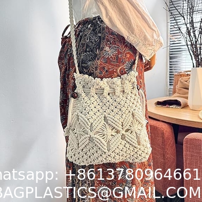 Boho Crossbody Summer Beach Bag - Handwoven String Boho Crochet Purse Straw Beach Tote Embroidery Yarn Crochet Bag Luxury Women Handmade Crochet Raffia Beach Bag