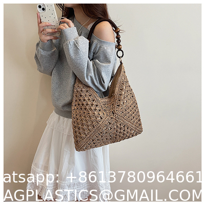 Handbags Raffia Beach Market Shopping Bag Summer Beach Holiday Dress Luxury Lady Casual Underarm Handbag Slouch Crochet Straw Raffia Tote Shopping Travel Bucket Bag