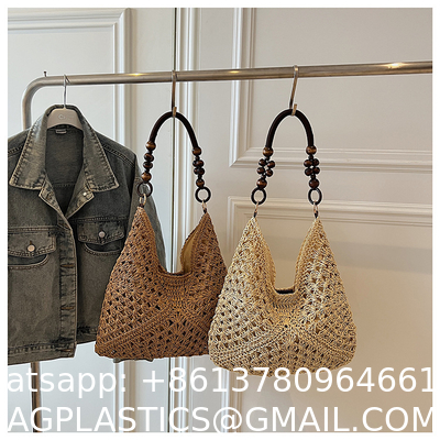 Handbags Raffia Beach Market Shopping Bag Summer Beach Holiday Dress Luxury Lady Casual Underarm Handbag Slouch Crochet Straw Raffia Tote Shopping Travel Bucket Bag