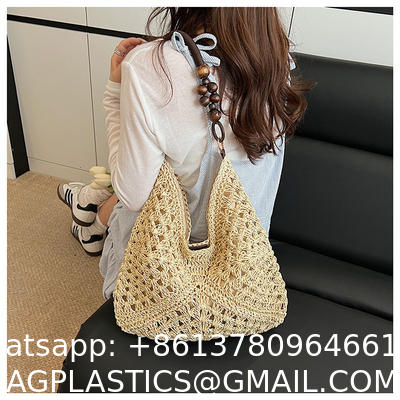Handbags Raffia Beach Market Shopping Bag Summer Beach Holiday Dress Luxury Lady Casual Underarm Handbag Slouch Crochet Straw Raffia Tote Shopping Travel Bucket Bag