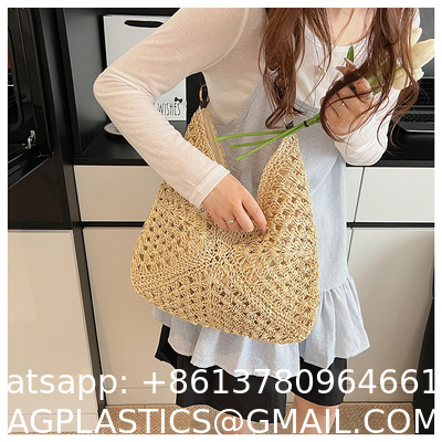 Handbags Raffia Beach Market Shopping Bag Summer Beach Holiday Dress Luxury Lady Casual Underarm Handbag Slouch Crochet Straw Raffia Tote Shopping Travel Bucket Bag