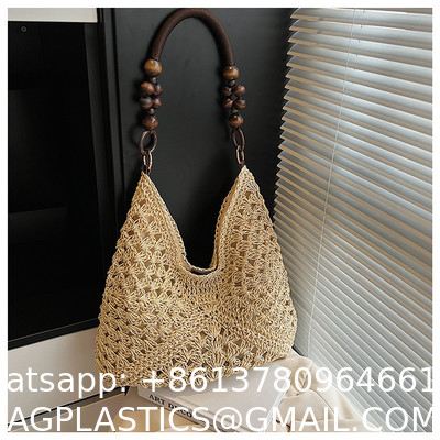 Handbags Raffia Beach Market Shopping Bag Summer Beach Holiday Dress Luxury Lady Casual Underarm Handbag Slouch Crochet Straw Raffia Tote Shopping Travel Bucket Bag