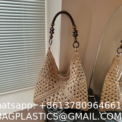 Handbags Raffia Beach Market Shopping Bag Summer Beach Holiday Dress Luxury Lady Casual Underarm Handbag Slouch Crochet Straw Raffia Tote Shopping Travel Bucket Bag