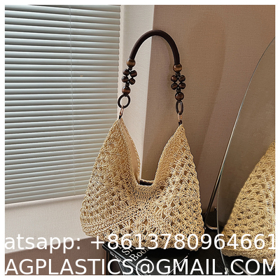 Handbags Raffia Beach Market Shopping Bag Summer Beach Holiday Dress Luxury Lady Casual Underarm Handbag Slouch Crochet Straw Raffia Tote Shopping Travel Bucket Bag