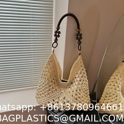 Handbags Raffia Beach Market Shopping Bag Summer Beach Holiday Dress Luxury Lady Casual Underarm Handbag Slouch Crochet Straw Raffia Tote Shopping Travel Bucket Bag